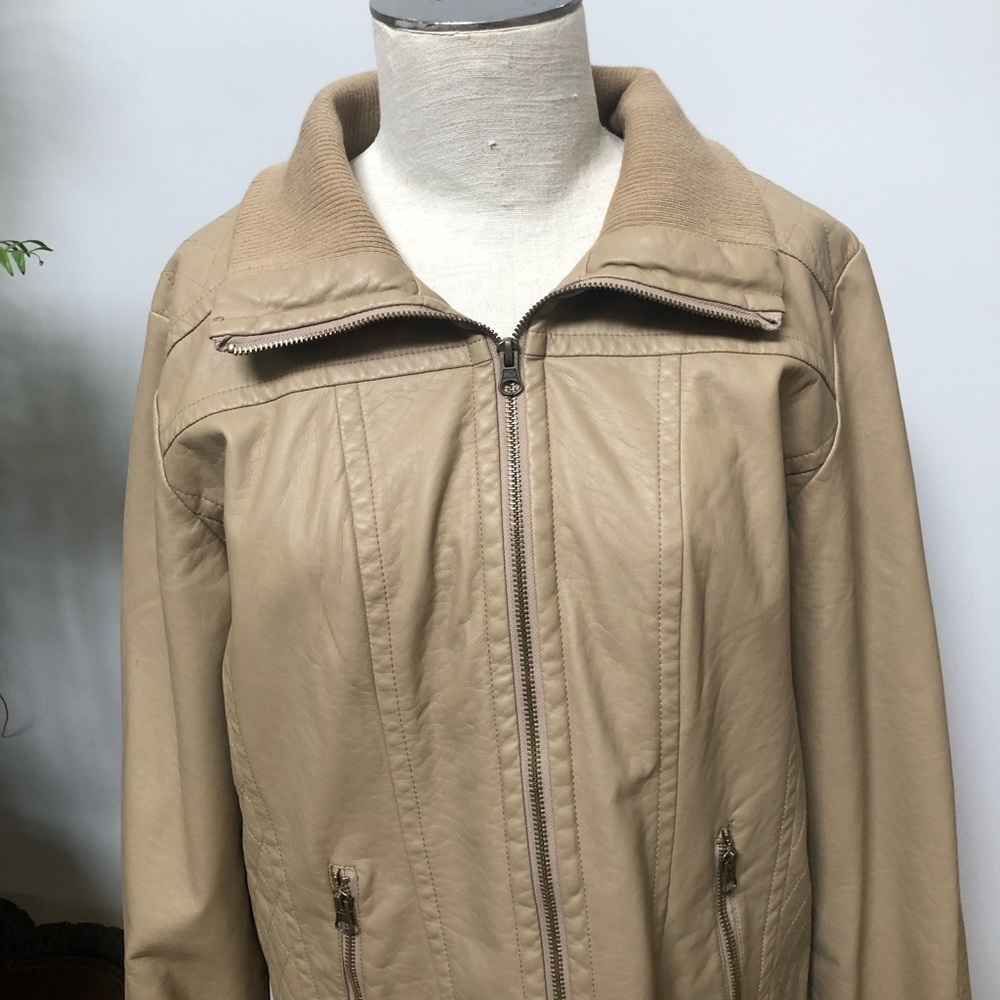 𝅺GEORGE Faux Leather Biker Jacket Beige Tan Size‎ L 12-14 - Picture 2 of 10